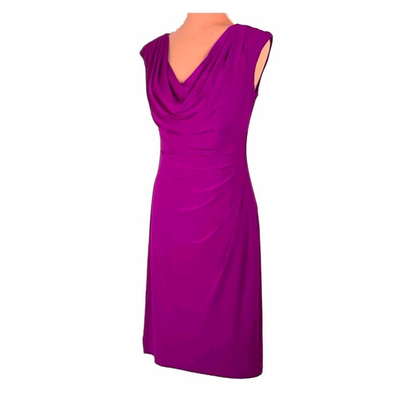 ❌SOLD❌Lauren Ralph Lauren Bright Magenta Pink Cowl Neck Ruched  Dress Size 8 - Picture 4 of 15